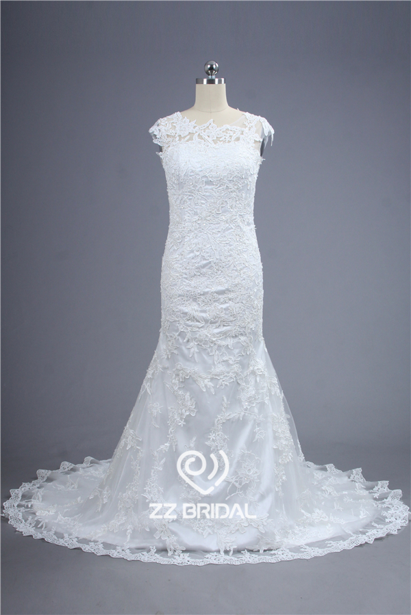 Высокое качество крышка рукав иллюзия кружева аппликация русалка свадебное платье с поездом сделано в Китае