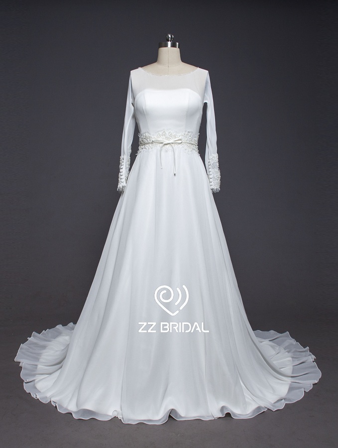 ZZ Bridal 2017 à manches longues ceinture bretelles perlées A-Line robe de mariée
