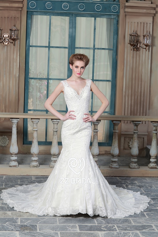 ZZ Bridal 2017 V-cou dentelle appliqued et perlée A-Line robe de mariée