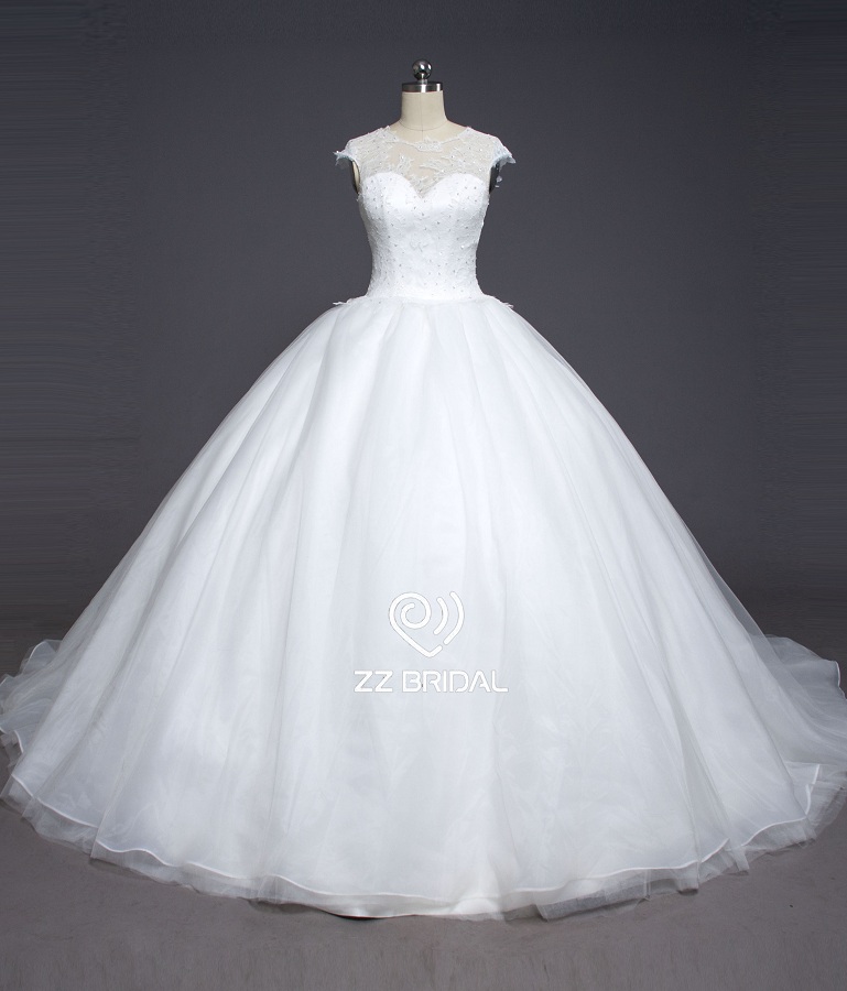 ZZ Bridal 2017 Cap Sleeve Lace Applikationen Ball Kleid Hochzeit Kleid