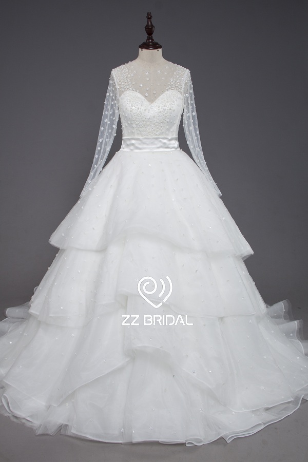 ZZ bridal 2017 long sleeve beaded ruffled A-line wedding dress
