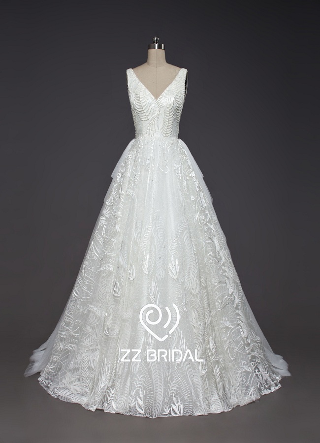 ZZ nupcial 2017 novo estilo v-pescoço vestido de noiva Lace