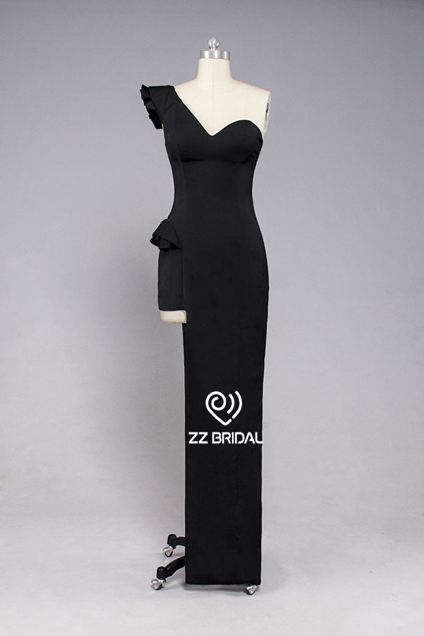 ZZ свадебное 2017 1 плечо неровное Черное длинное вечернее платье