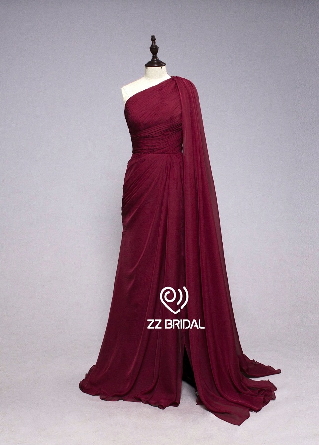 ZZ Bridal 2017 1 Schulter Schal in Bordeaux-rot lange Abend Kleid