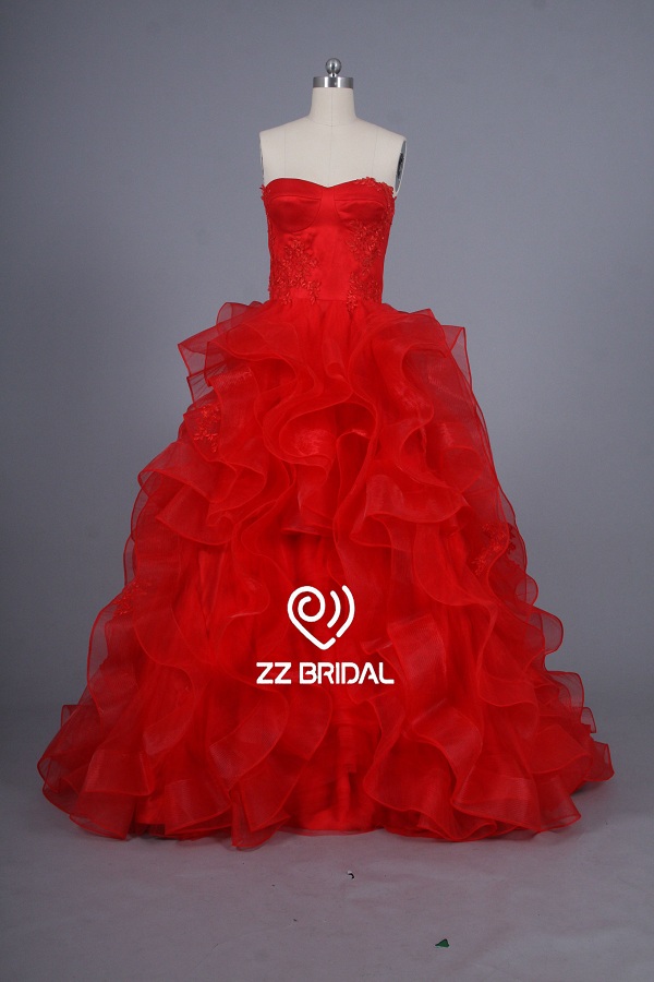 ZZ Bridal 2017 froissé bretelles dentelle rouge appliqued long robe de soirée