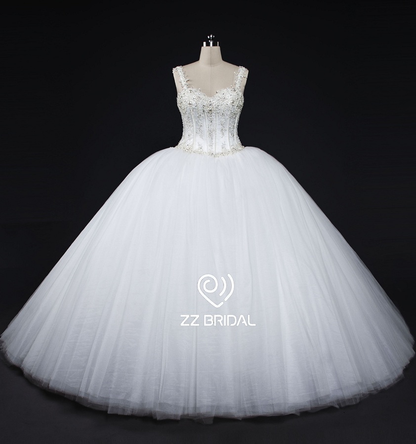 ZZ nupcial 2017 espaguete pulseira frisado vestido de noiva de baile