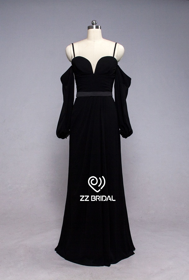 ZZ bridal 2017 spaghetti strap sweetheart neckline black long evening dress