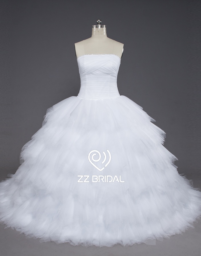 ZZ bruids 2017 rechte hals rufffled bal toga bruiloft jurk