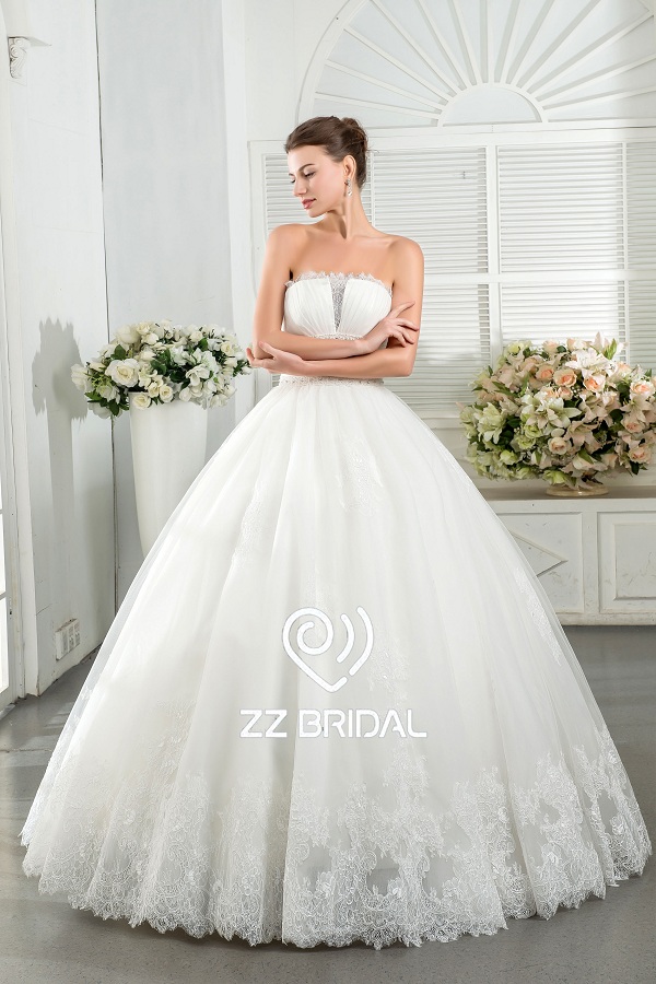 ZZ Bridal 2017 senza spalline arruffato pizzo appliqued Abito da sposa abito da ballo