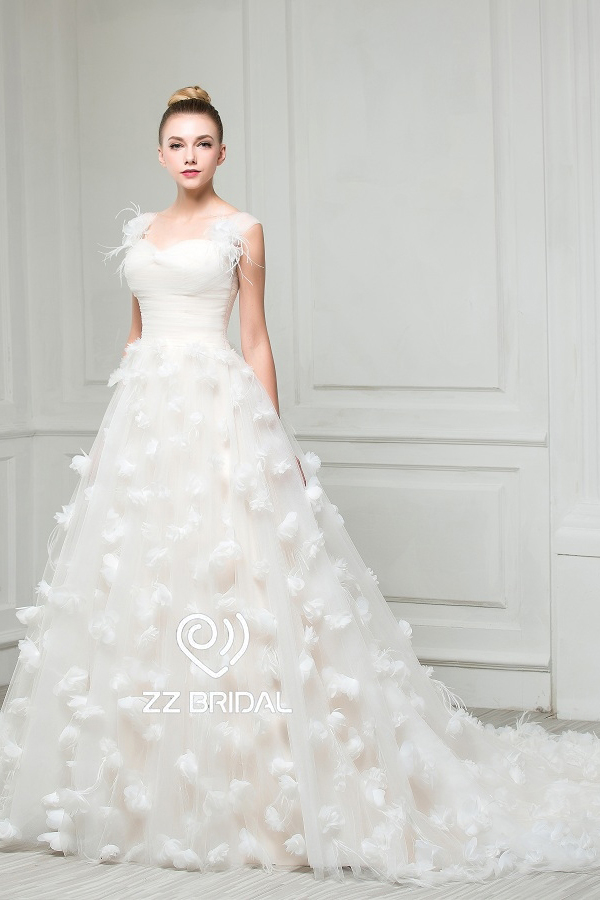 ZZ Bridal 2017 fleurs faites main bretelles à volants A-Line robe de mariée