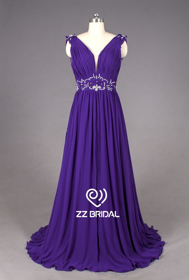 ZZ Bridal v-collo e v-cintura posteriore, appliqued linea lunga abito da sera