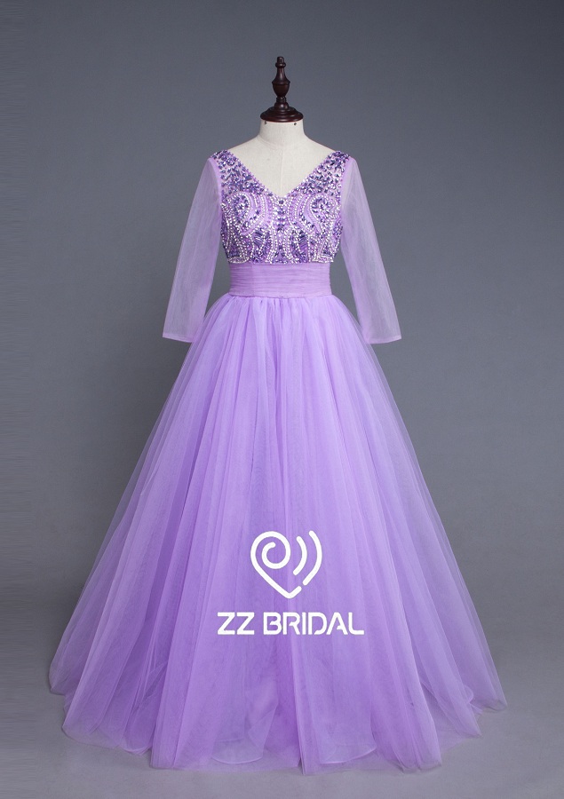 ZZ-шейный длинный рукав сзади бовкнот длинное вечернее платье