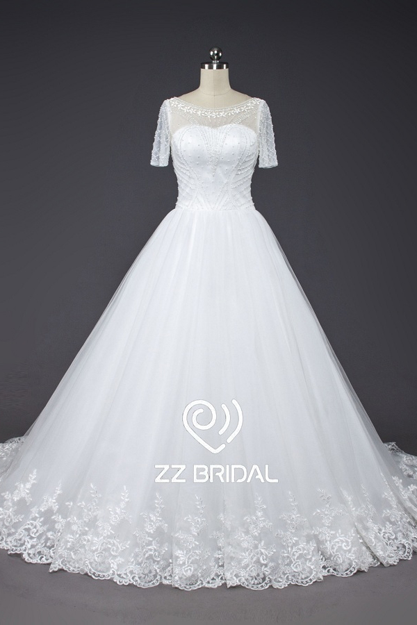 ZZ bridal new style lace-up short sleeves lace wedding dress