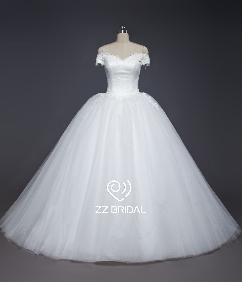 ZZ nupcial apagado hombro Lace-up Ball vestido de novia