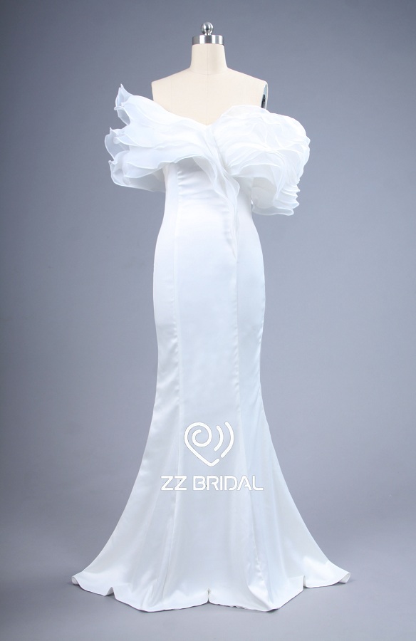ZZ nupcial de hombro sin mangas de volantes vestido de novia sirena