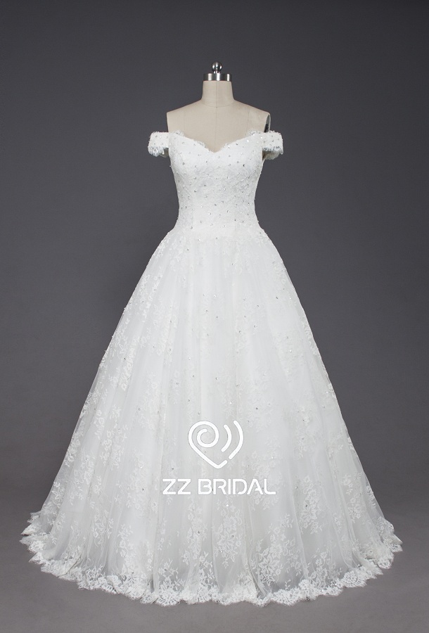 ZZ nupcial correa de hombro bowknot Lace-up a-line vestido de novia