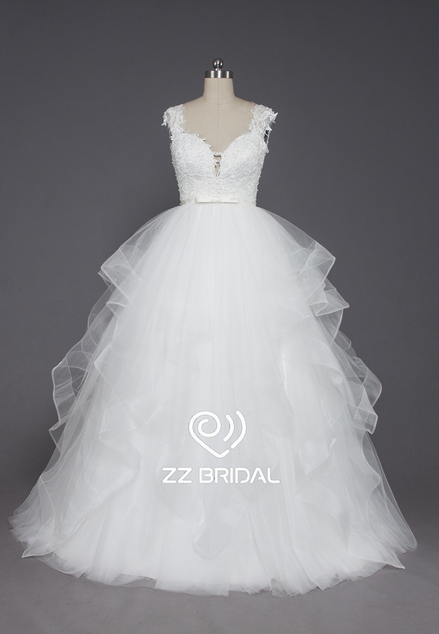 ZZ bruids sweetheart hals satijn gordel ruffed A-line bruiloft jurk