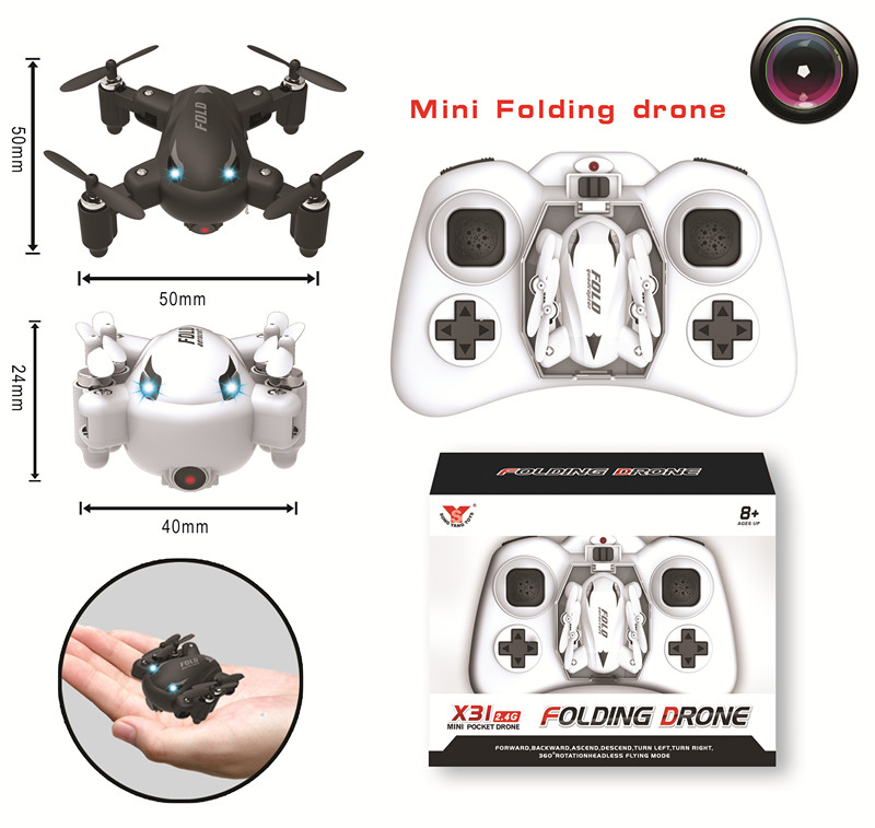 Mini Drone 2.4G 6 Axis Gyro pliant avec appareil photo 2.0MP HD RC Pocket Quadcopter avec Headless mode & One Return Key
