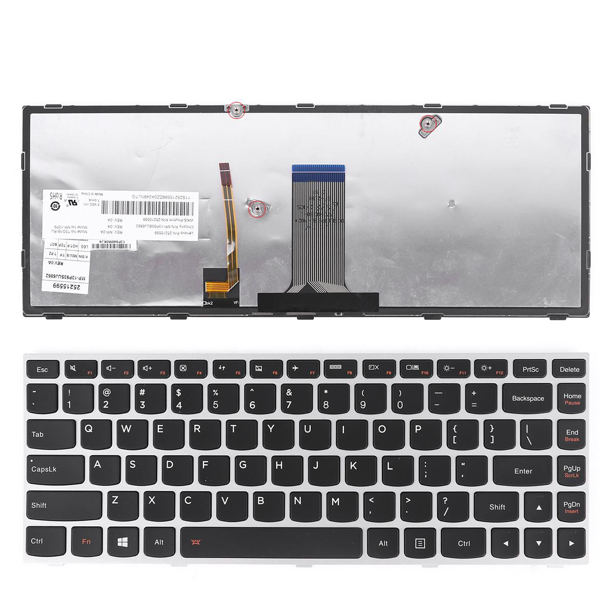 Nuevo teclado de reemplazo de los Estados Unidos para Lenovo G40-30 G40-45 G40-70 G40-45 G40-70 G40-70M G40-80 G41-35 E41-80 Marco de plata portátil con retroiluminado