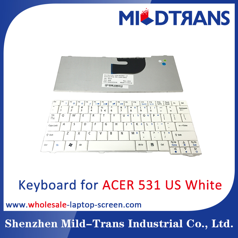 Teclado do portátil dos e.u. branco para Acer 531