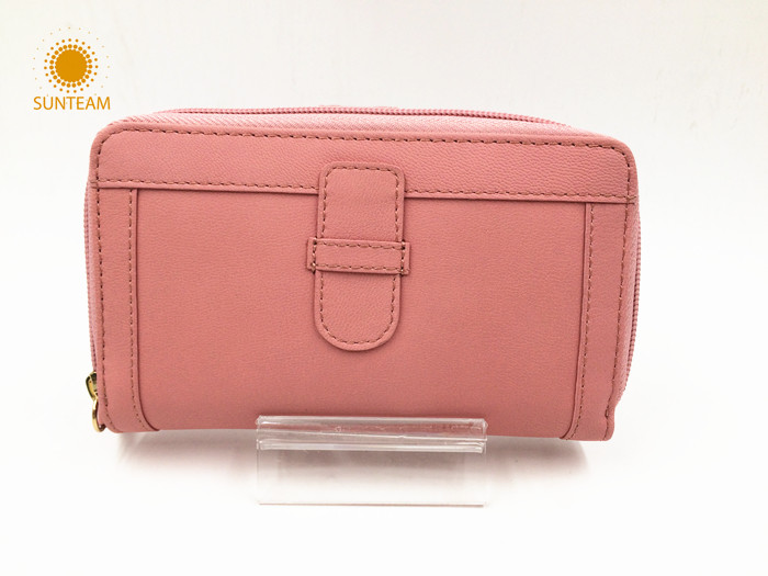Medium size pink leather wallet wholesalere-new design leather wallet manufacturer-OEM ODM woman leather wallet