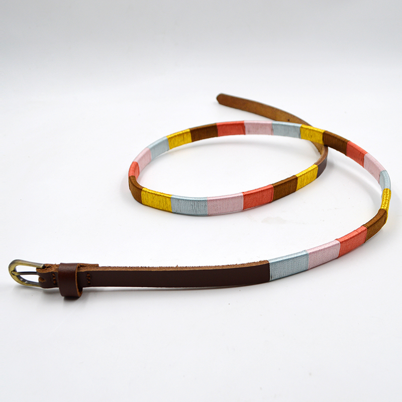 Women Thin Belts-Colorful Skinny Leather Belt -Ladies Waist Belt Adjustable