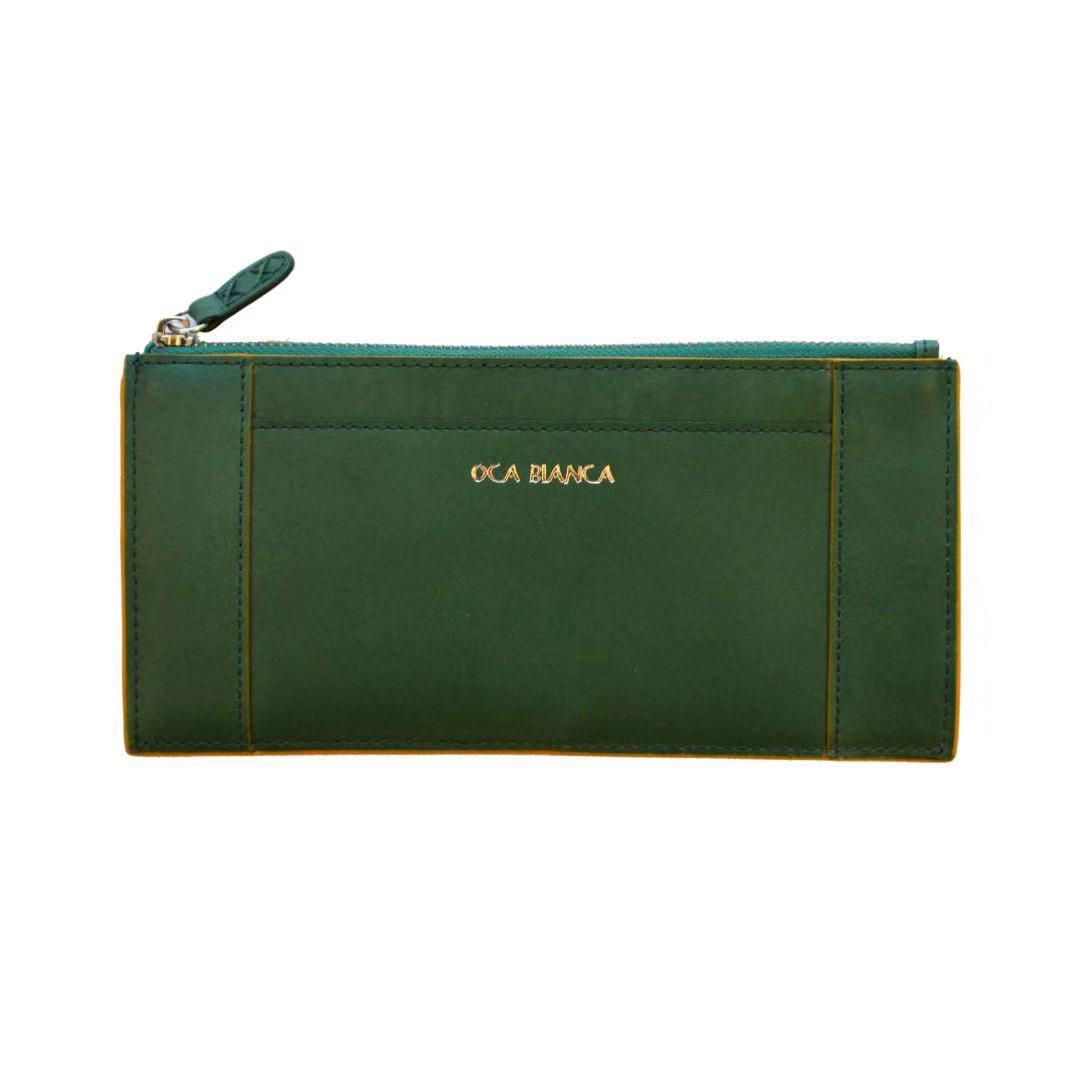leather wallet for woman-lady green wallet-long woman slim wallet