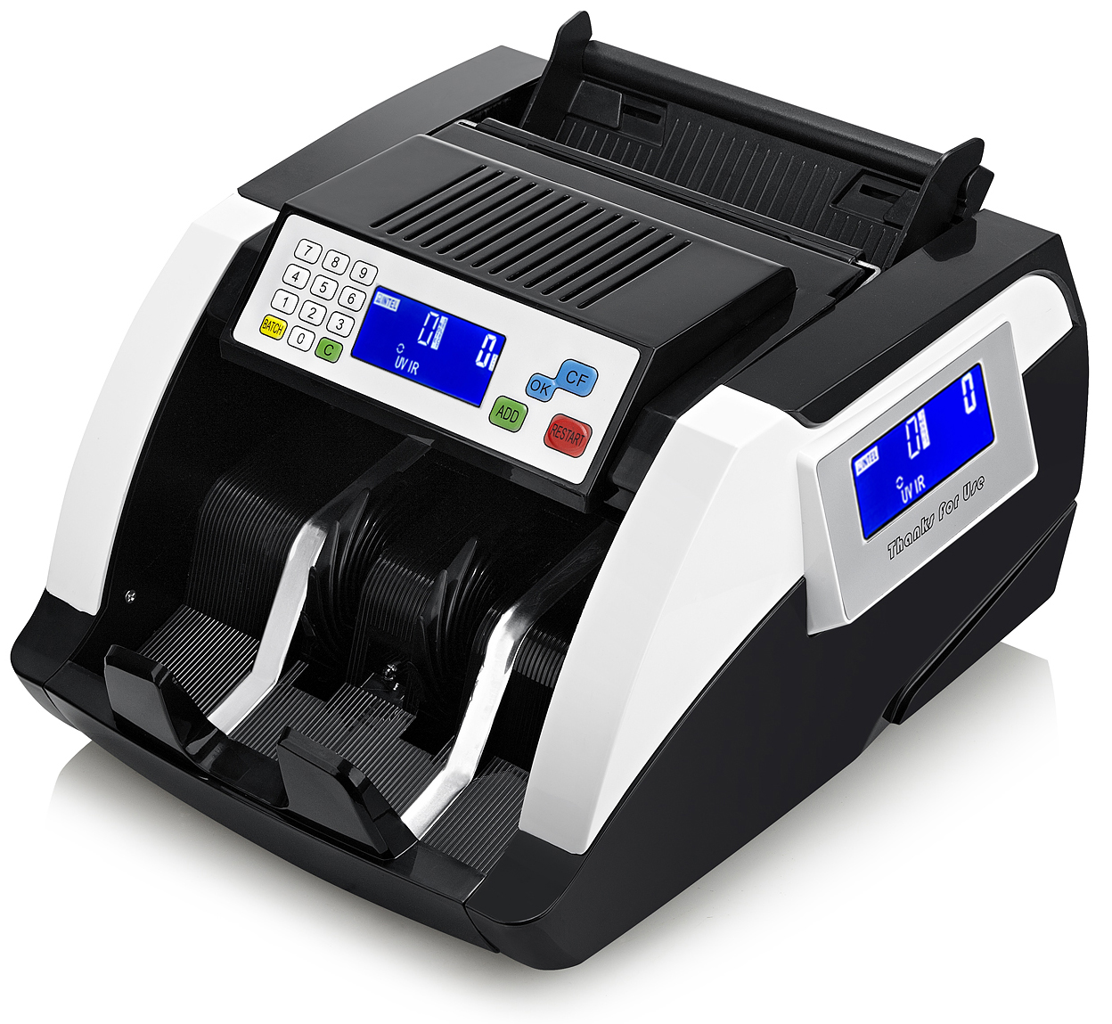 O contador duplo LCD UV + MG + IR do contador do dinheiro da exposição detecta máquinas do contador de Bill