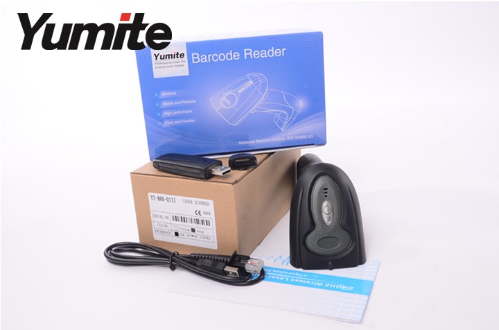 alta velocidad de 2,4 GHz Wireless Laser Barcode Reader con el soporte opcional YT-860