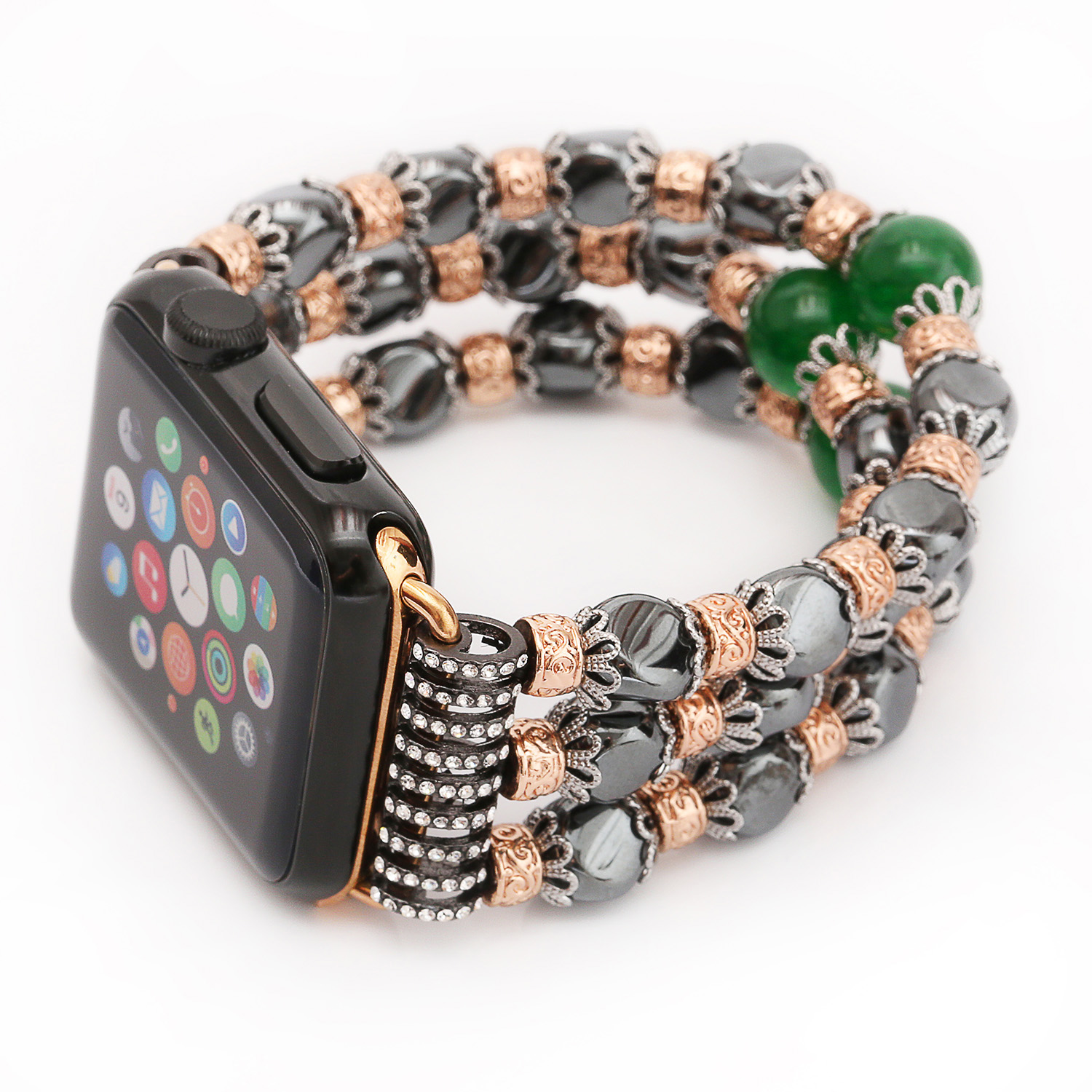 Hermoso e impresionante Hematite Hand Bead Apple Watch Band