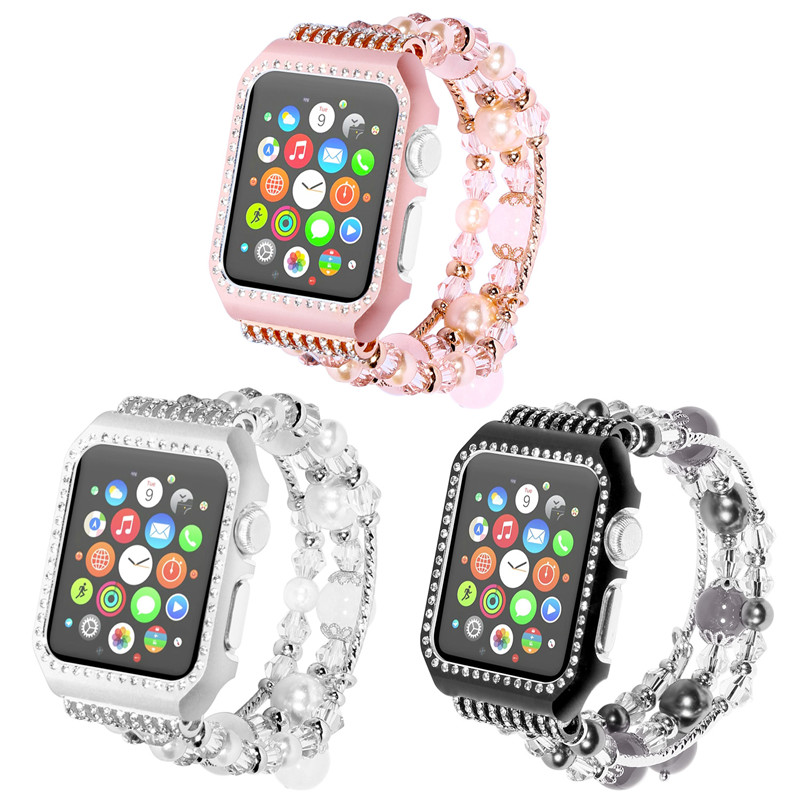 CBAW01 Luxe Apple Watch-armband met glinsterende strass metalen iWatch-behuizing