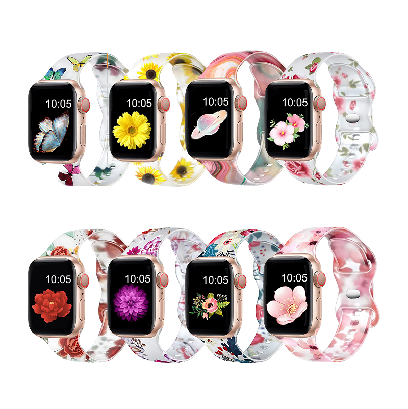 CBDZK-01 UV Print Benutzerdefiniertes Logo Design Muster gedrucktes Silikon Uhrenband für Apple Watch Serie 7 SE 6 5 4 3 2 1