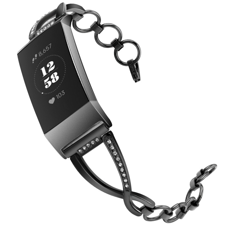 트렌디 베이 다이아몬드 스테인리스 금속 팔찌 스트랩 Fitbit 충전 3