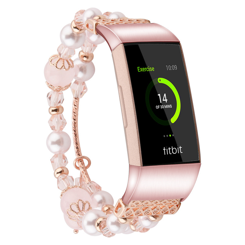 CBFC109 Dragonne en Agate fait main avec perle pour perle pour Fitbit Charge 3