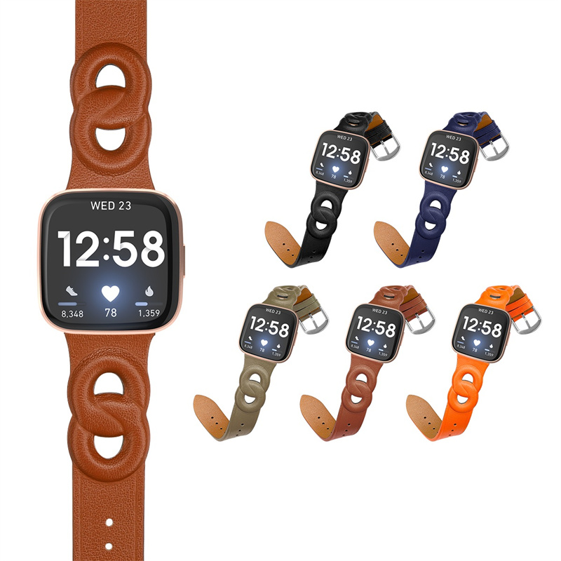 CBFC210 Bande de bracelet de montre en cuir véritable de luxe pour Fitbit Versa 1 2 Lite