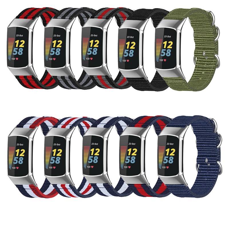 CBFC5-07 고품질 NATO 스트라이프 짠 나일론 밴드 캔버스 시계 스트랩 Fitbit Charge 5 팔찌