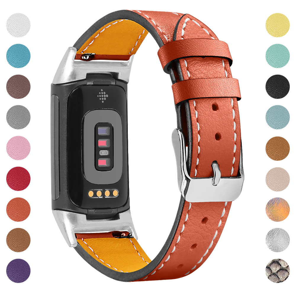 CBFC5-14 Stampa Banda per orologio in pelle genuina per la carica Fitbit 5