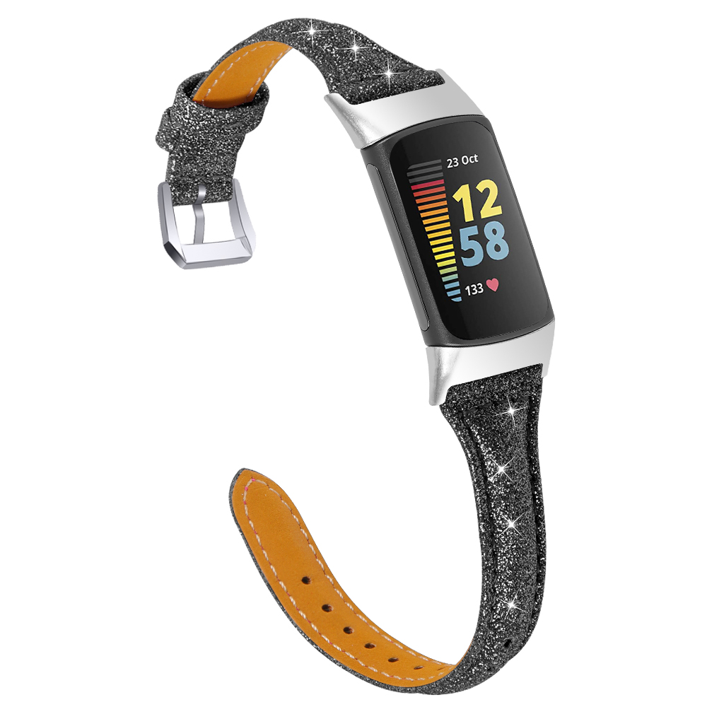 CBFC5-16 Sangle de montre en cuir à imprimé fleur pour Fitbit Charge 5