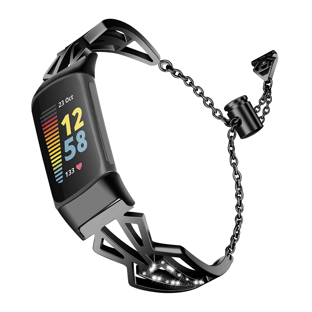 CBFC5-19 Bling Rhinestone Roestvrijstalen horlogeband voor Fitbit Charge 5 met hanger kwast