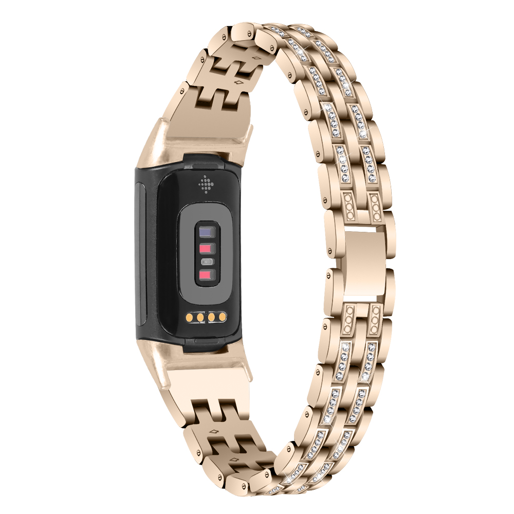 CBFC5-27 Fitbit Charge 5 용 고급스러운 라인 석 금속 아연 합금 시계 밴드