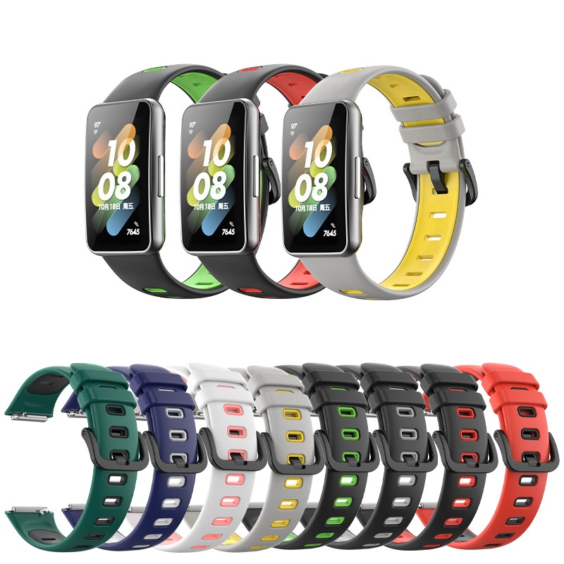CBHB7-03 Dual Color Breathable Silicone Watch-riem voor Huawei Band 7 Smart Watch