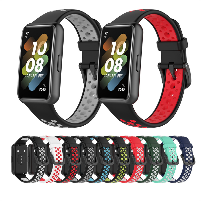 CBHB7-06 Hot Sale Dual Color Atmungsaktives Sport Silicon Watchband Armband Armband für Huawei Band 7 Uhr