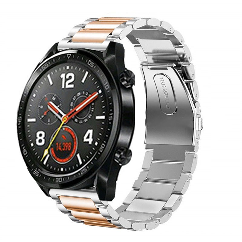 CBHW24 Banda de reloj de acero inoxidable de cadena de 3 enlaces para reloj de Huawei GT