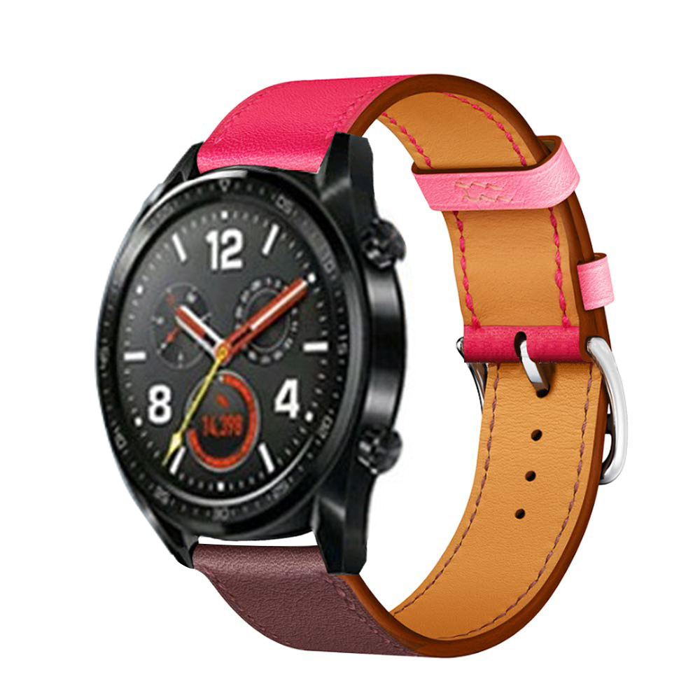 CBHW30 Banda de reloj de cuero genuino de color de contraste de viaje único para Huawei Watch GT