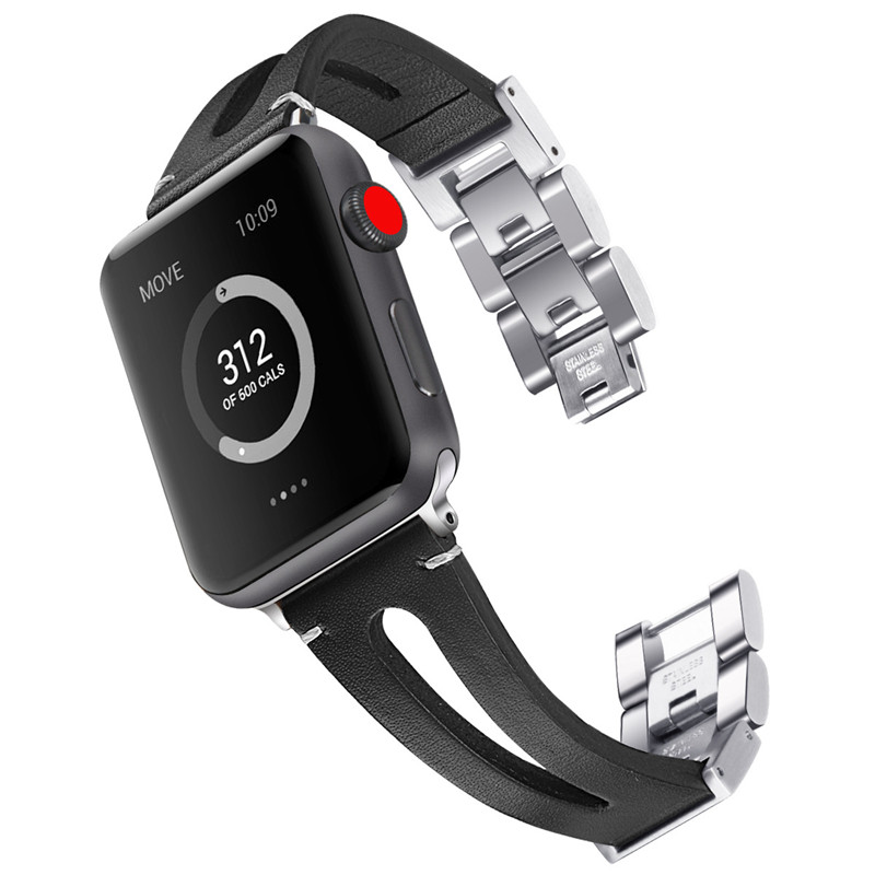 CBIW126 Roestvrijstalen echt lederen horlogebandje voor Apple Watch 1 2 3