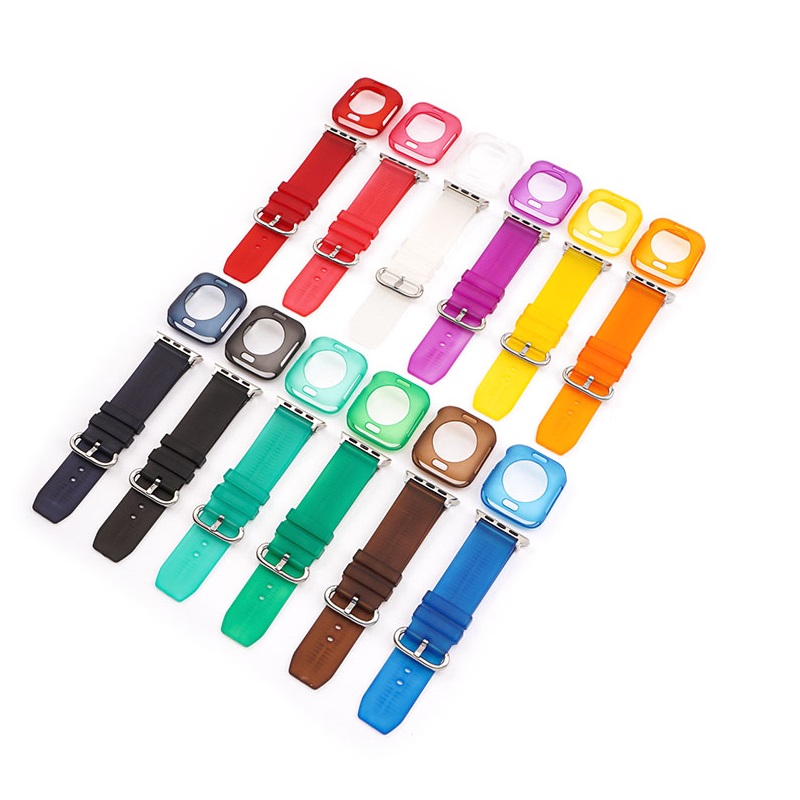 CBIW241 Wholesale 2 in 1 Clear TPU Strap + Case Bandas For Apple Watch Bands 38mm 40mm 42mm 44mm