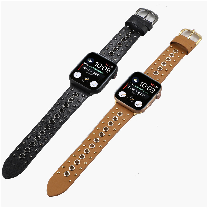 CBIW284 Studded Leather Watch Band voor Apple Watch Ultra Series 8 7 SE 6 5 4 3