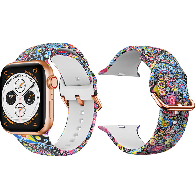 CBIW288 Drukowane wzór Kwiatowy silikonowy Watchband dla Apple Watch Series SE 6 5 4 3 2 1
