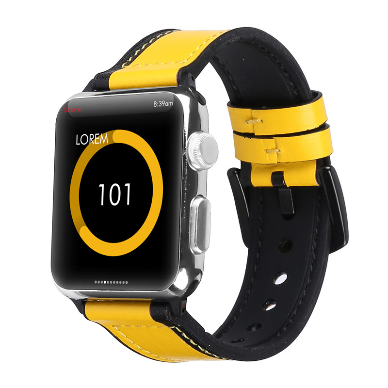 CBIW35 Contrastkleurige kleurweergave Hybride lederen siliconen horlogeband voor Apple Watch