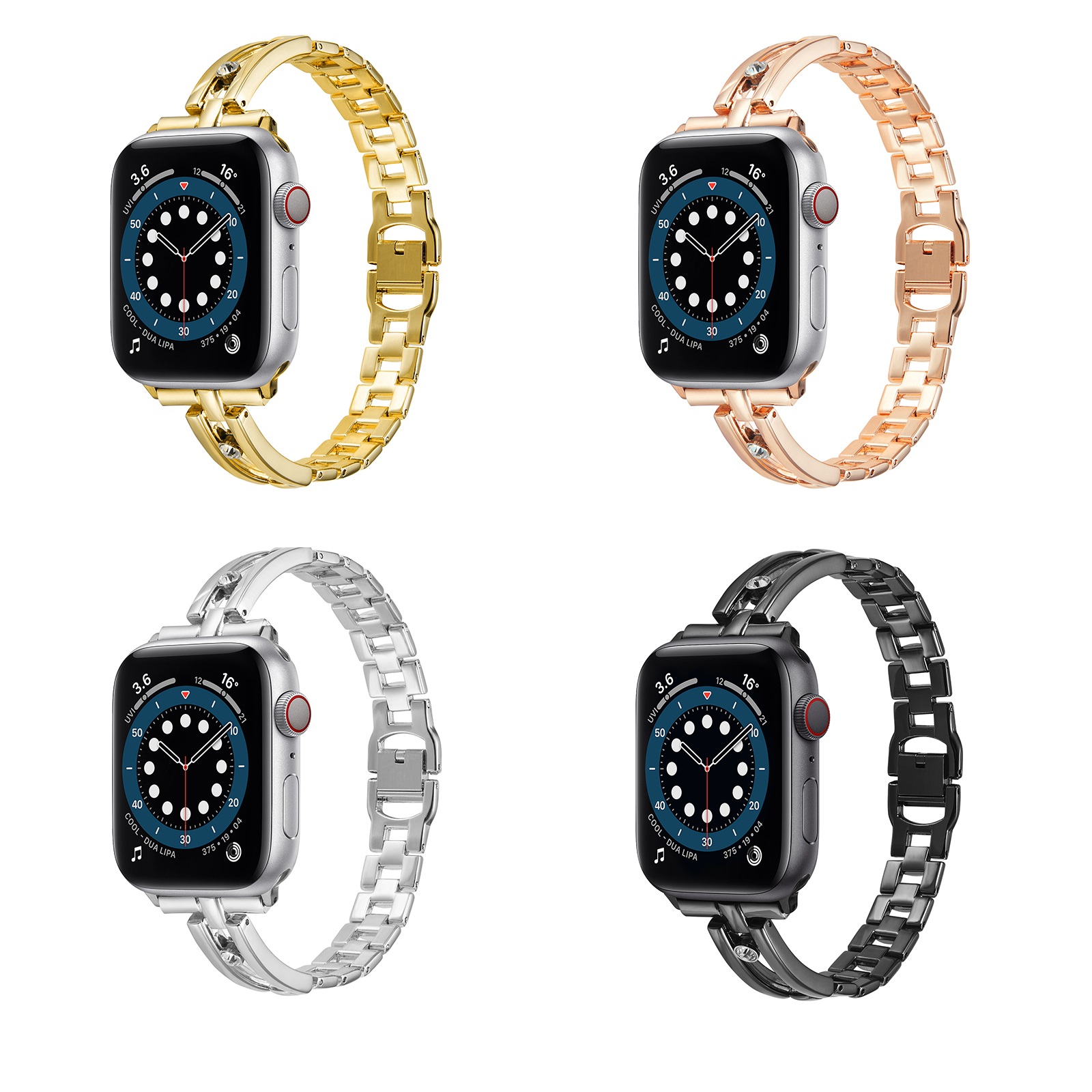 CBIW402 Damen Slim Fashion Metal Links Armbanduhr Bands für Apple Watch 40 44 38 42 mm